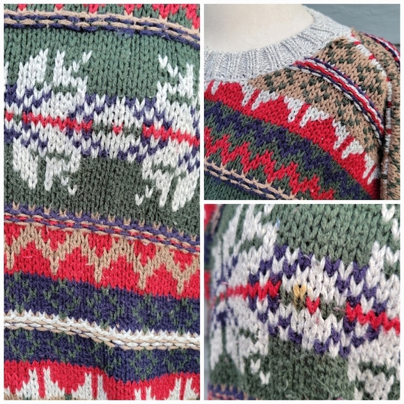 Vintage 90s y2k American Eagle Fair Isle Cotton Chunky Knit Crewneck Sweater XL - Picture 3 of 5